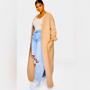 🔥NWT CAMEL BALLOON SLEEVE MAXI POCKET FRONT COAT size S fits LARGE